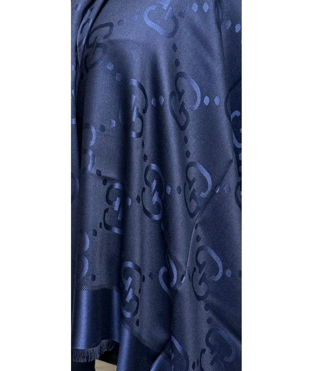GUCCI Темно-синий шерстяной платок, фото 2