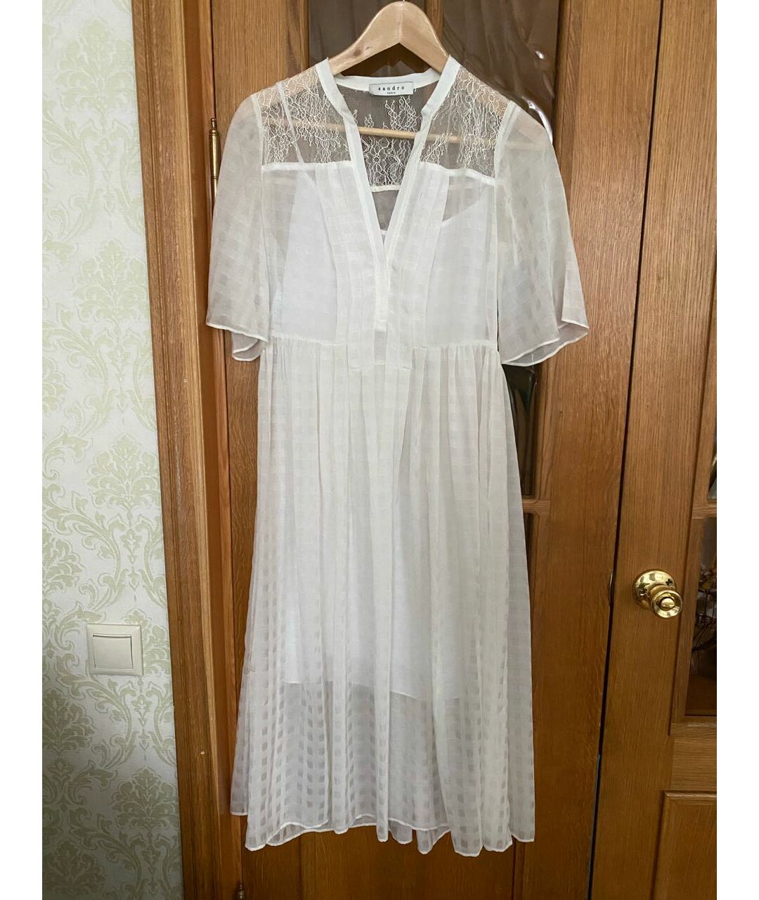 SANDRO Белое полиэстеровое повседневное платье, фото 6