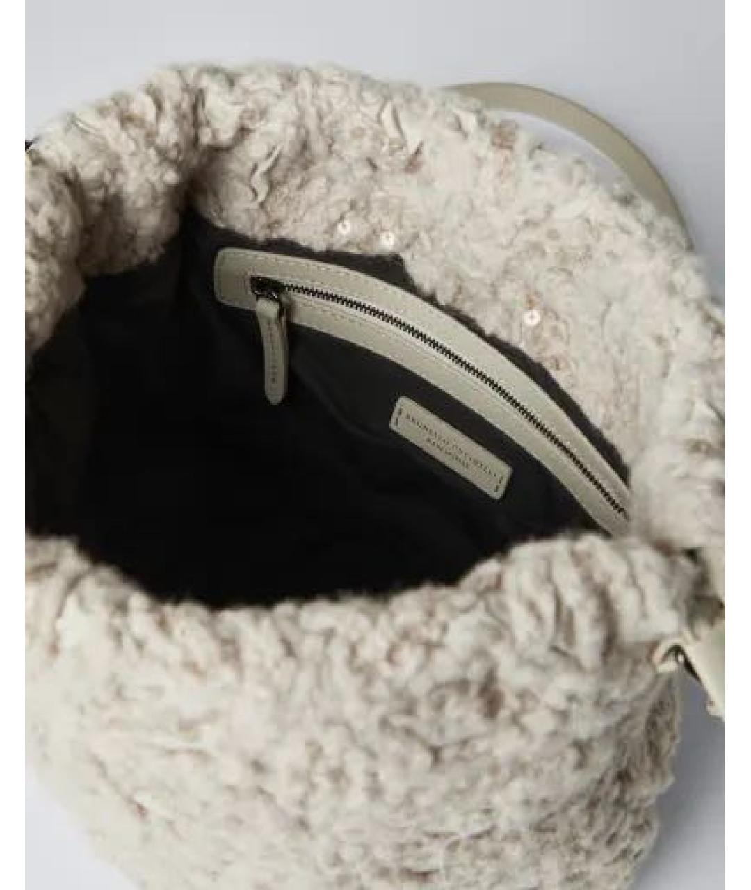 BRUNELLO CUCINELLI Бежевая шерстяная сумка с короткими ручками, фото 4