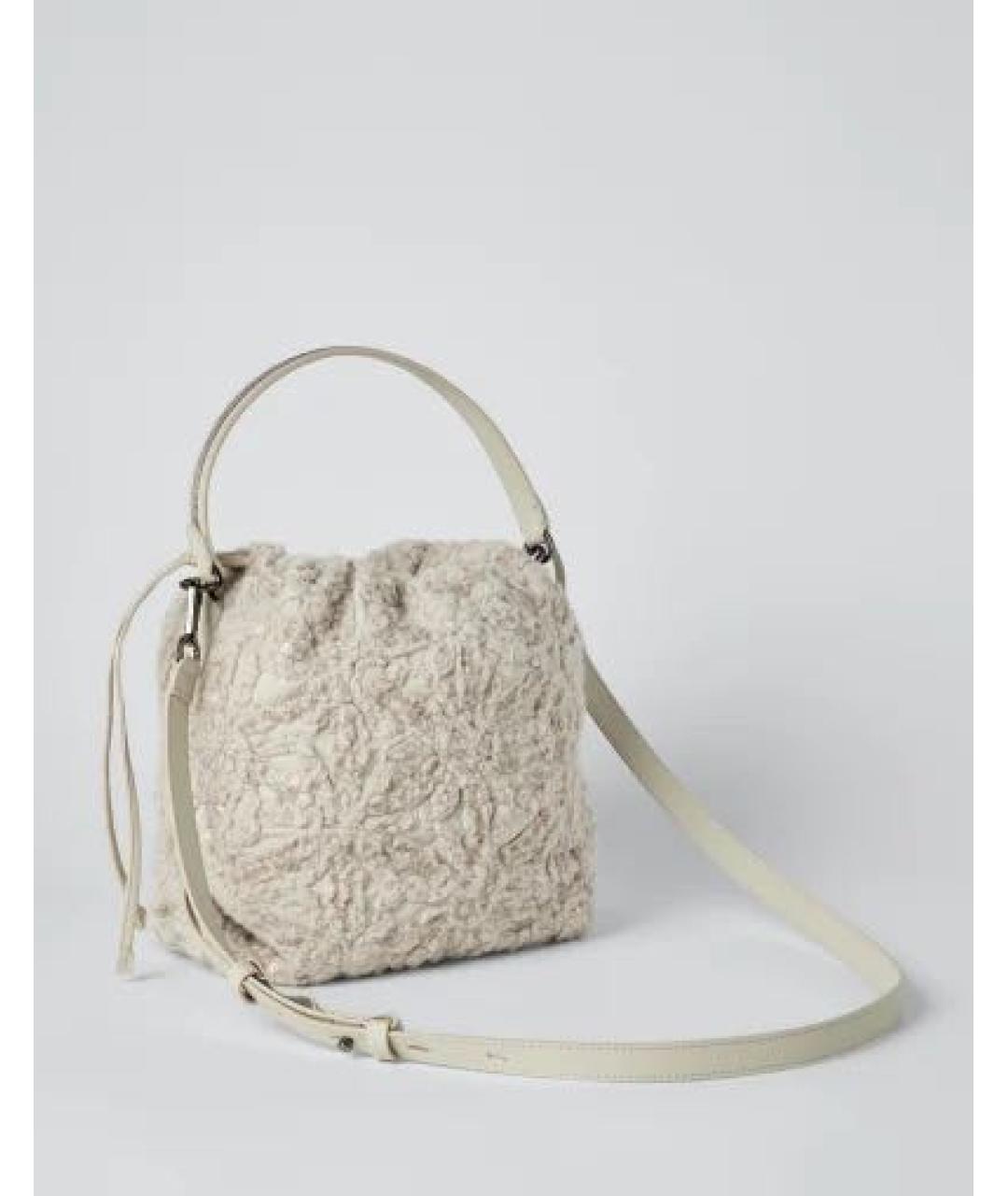 BRUNELLO CUCINELLI Бежевая шерстяная сумка с короткими ручками, фото 2