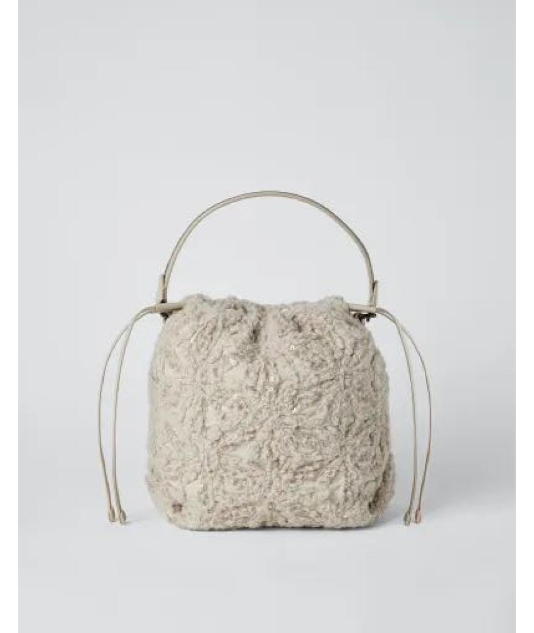BRUNELLO CUCINELLI Бежевая шерстяная сумка с короткими ручками, фото 9