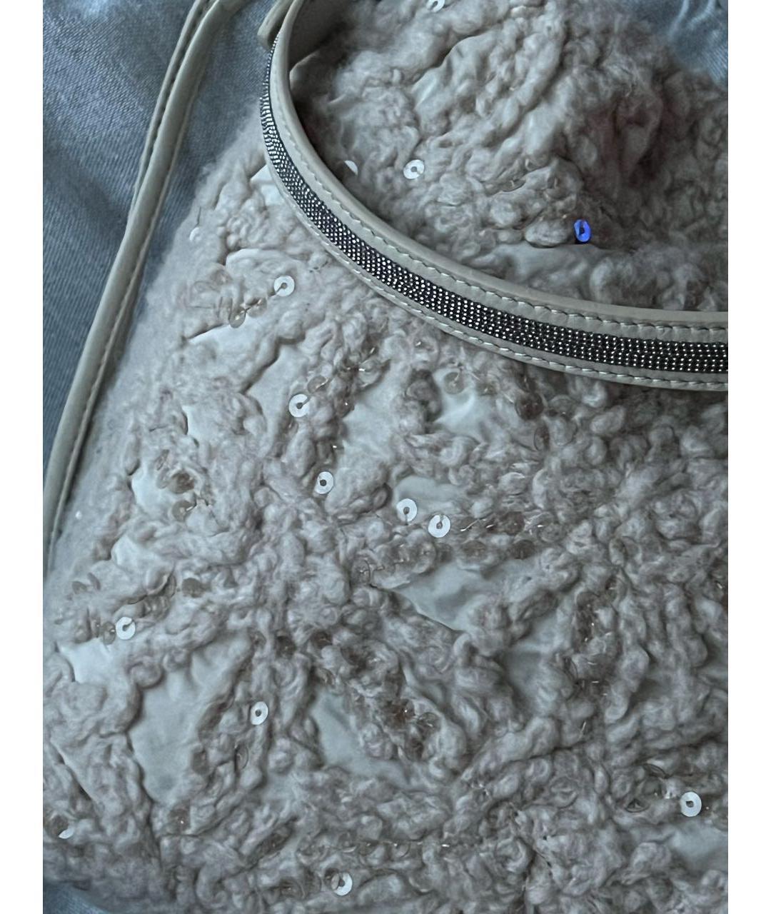 BRUNELLO CUCINELLI Бежевая шерстяная сумка с короткими ручками, фото 6