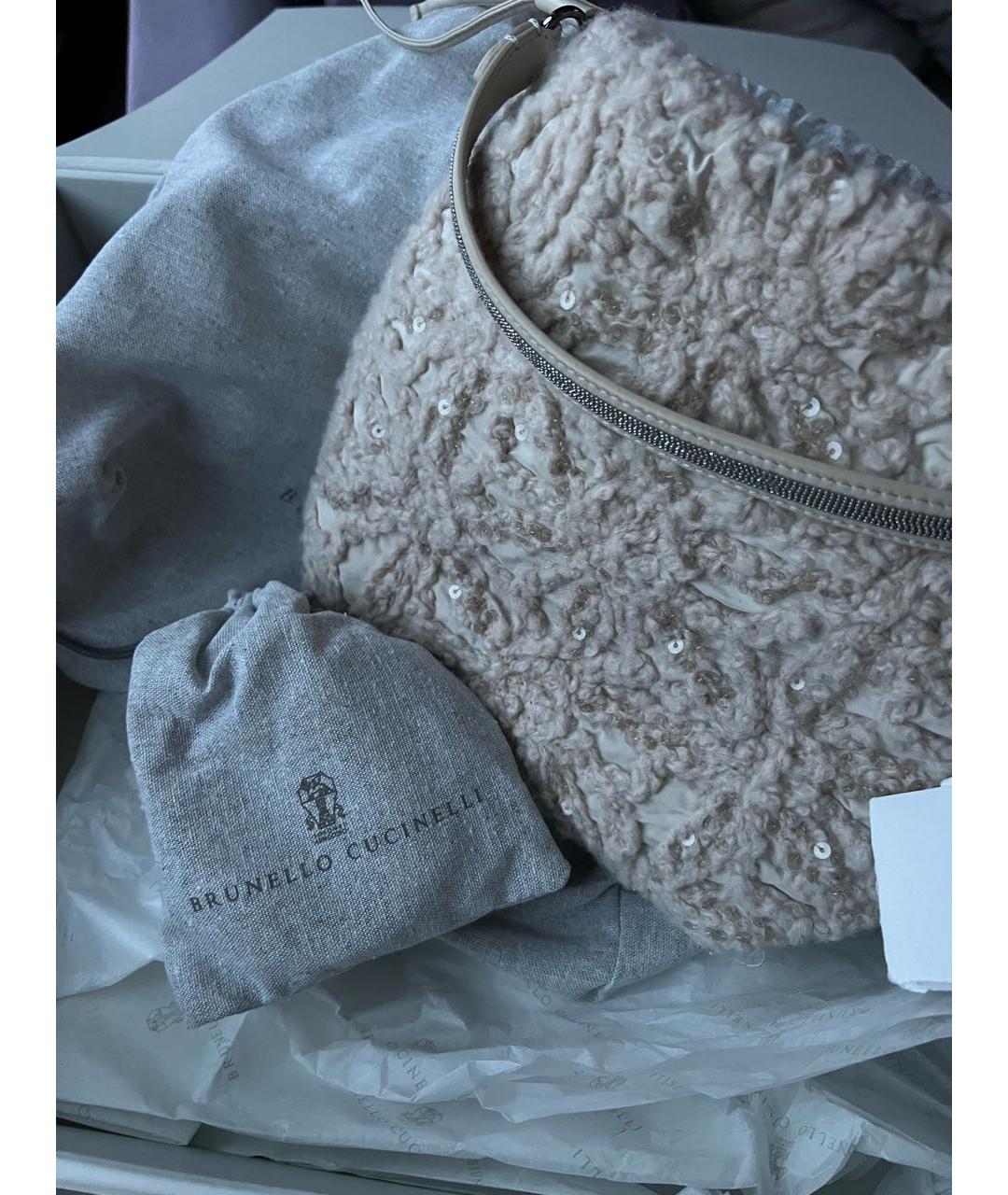 BRUNELLO CUCINELLI Бежевая шерстяная сумка с короткими ручками, фото 8
