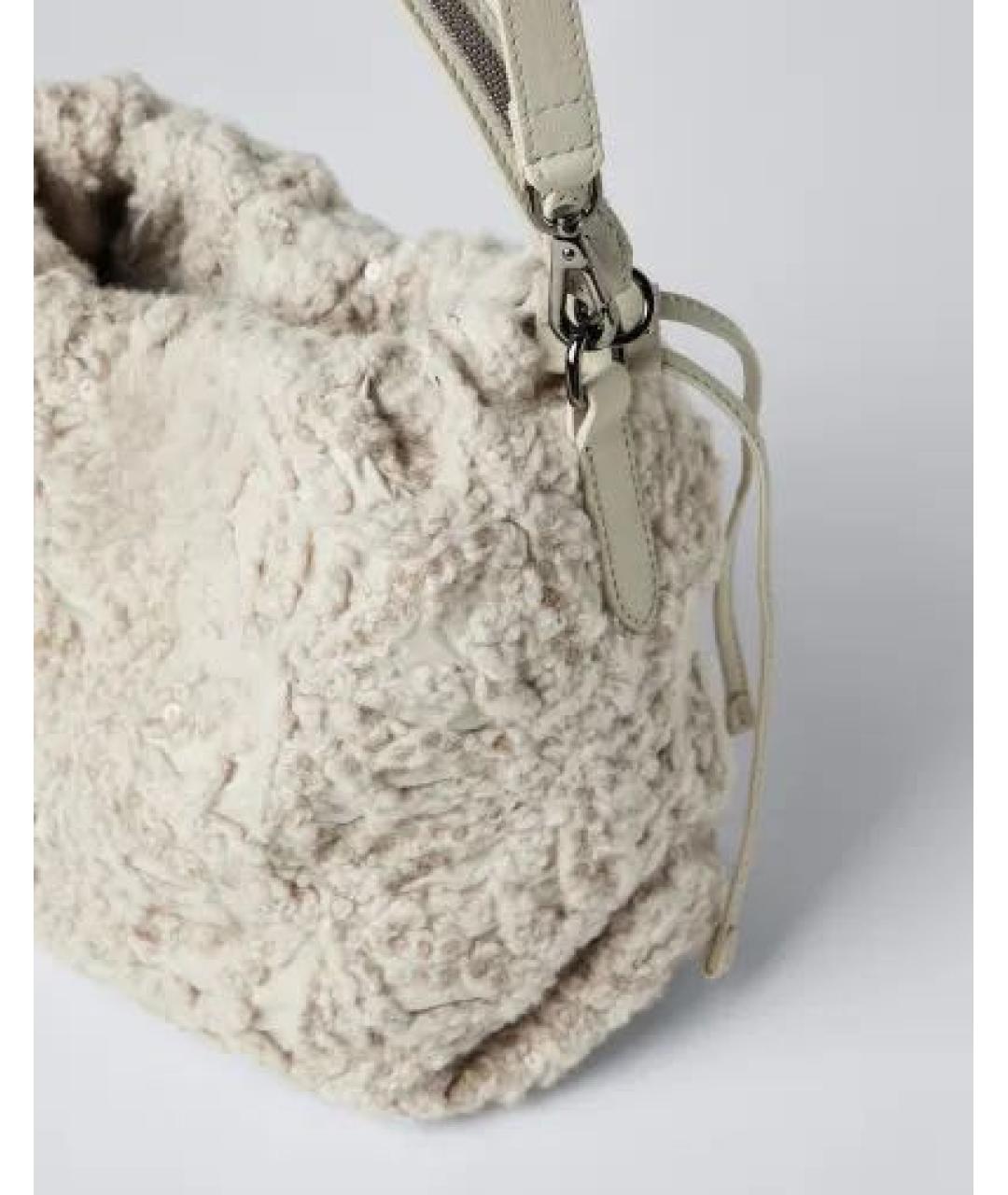 BRUNELLO CUCINELLI Бежевая шерстяная сумка с короткими ручками, фото 3