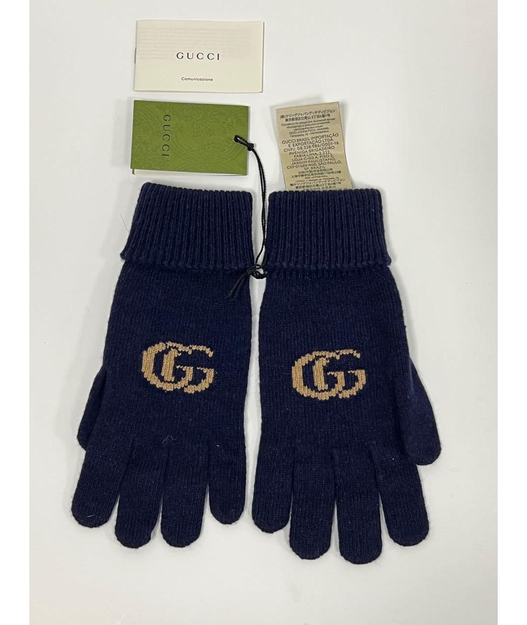 GUCCI Темно-синие кашемировые перчатки, фото 3