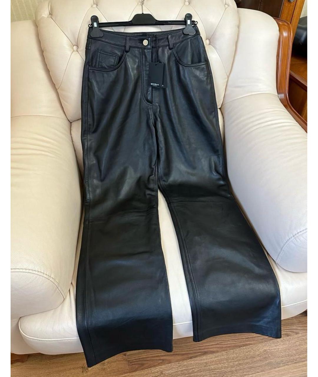 MUUBAA Черные кожаные прямые брюки, фото 4