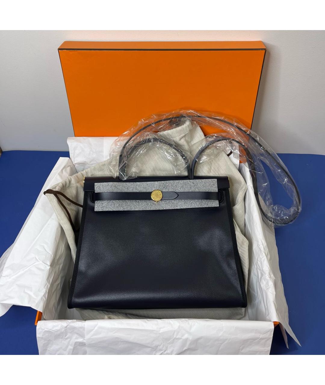 HERMES Черная кожаная сумка тоут, фото 2