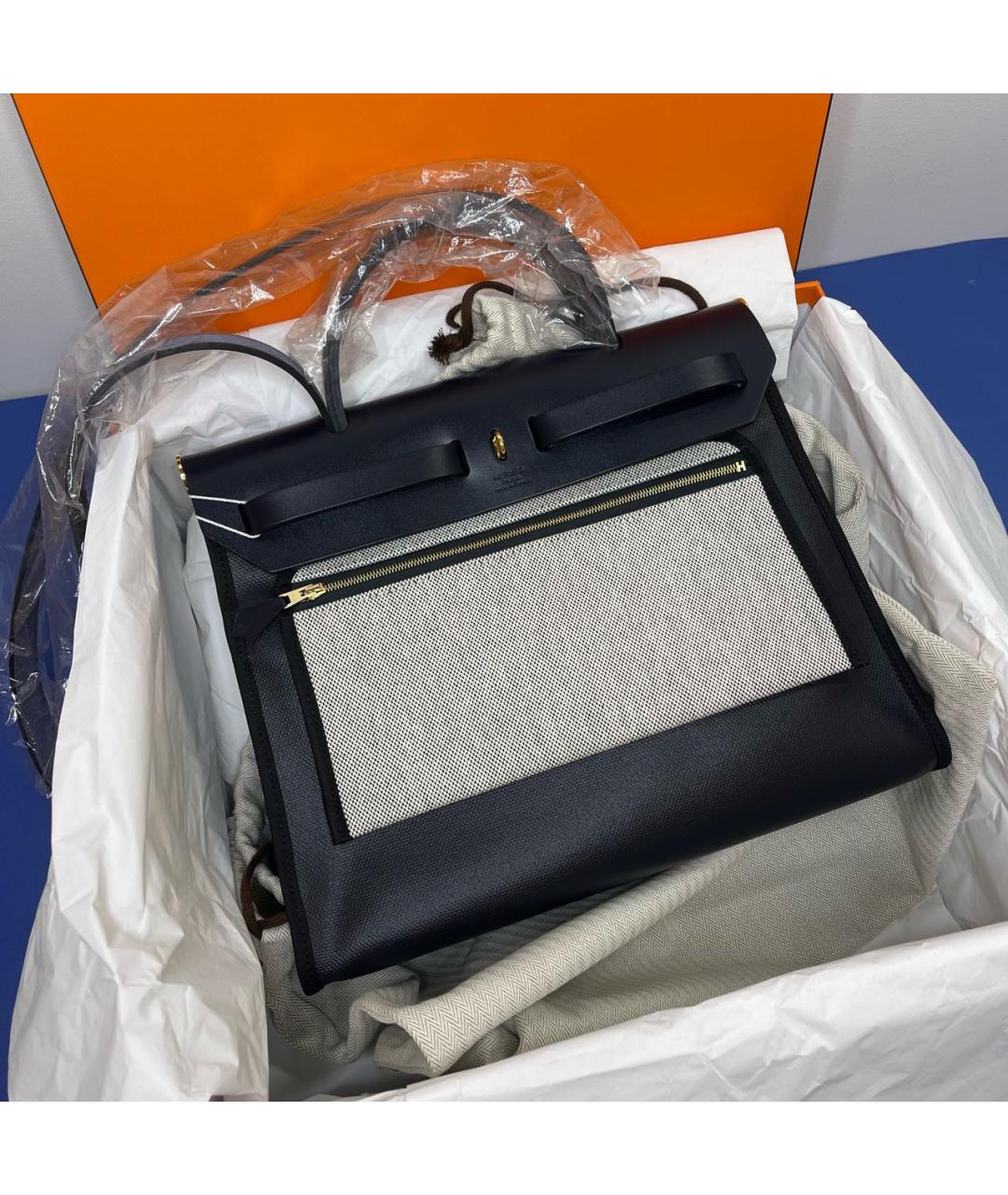 HERMES Черная кожаная сумка тоут, фото 3