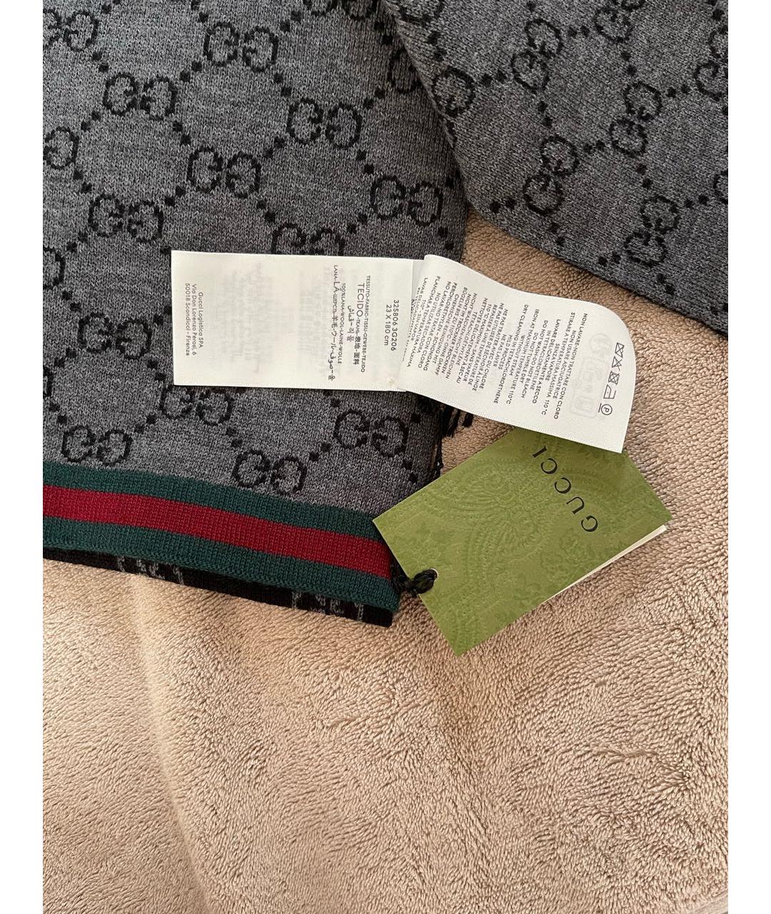 GUCCI Черный шерстяной шарф, фото 6