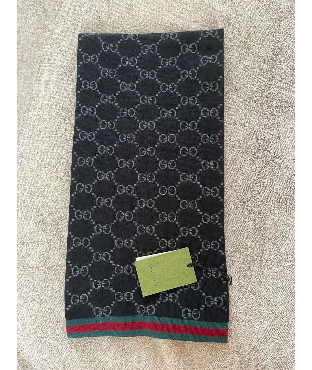 GUCCI Черный шерстяной шарф, фото 9