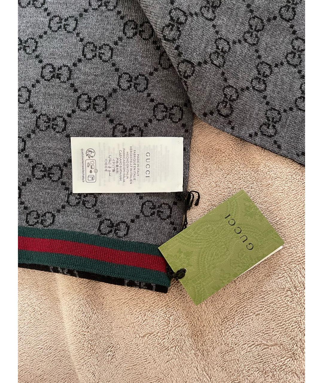 GUCCI Черный шерстяной шарф, фото 5