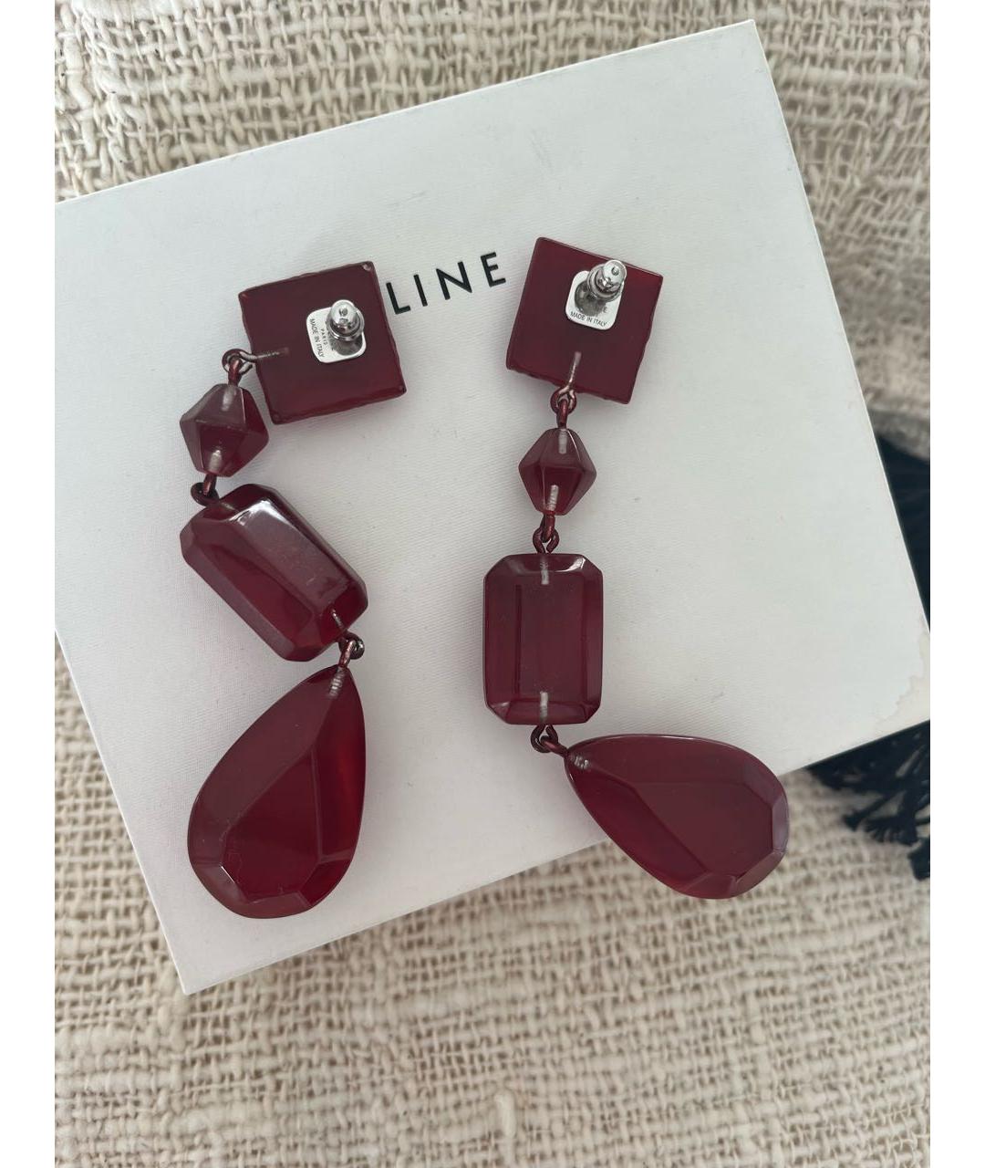 CELINE Бордовые пластиковые серьги, фото 5