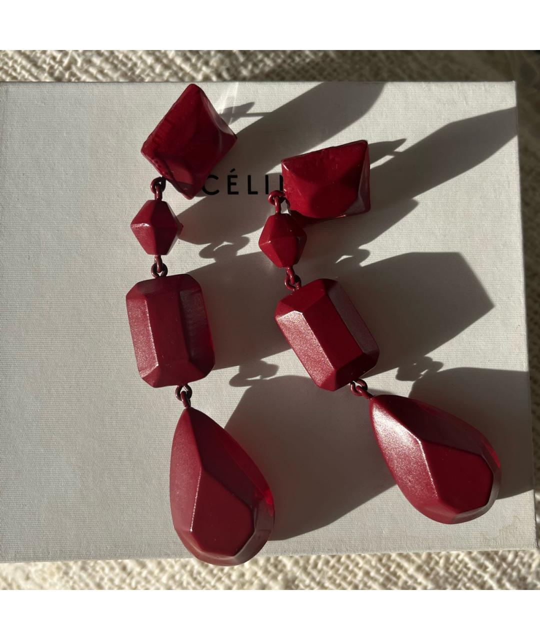 CELINE Бордовые пластиковые серьги, фото 4