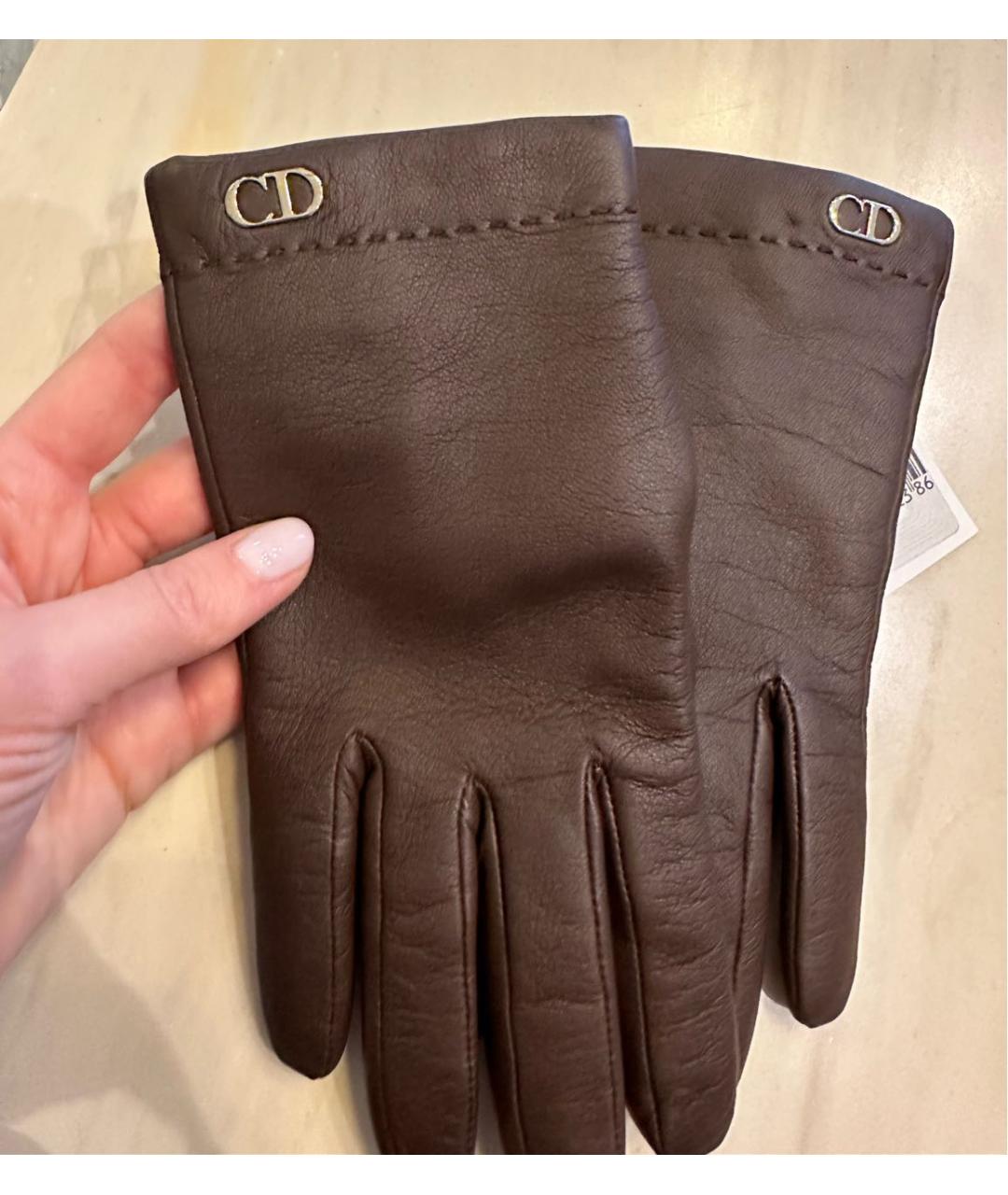 CHRISTIAN DIOR PRE-OWNED Коричневые кожаные перчатки, фото 2