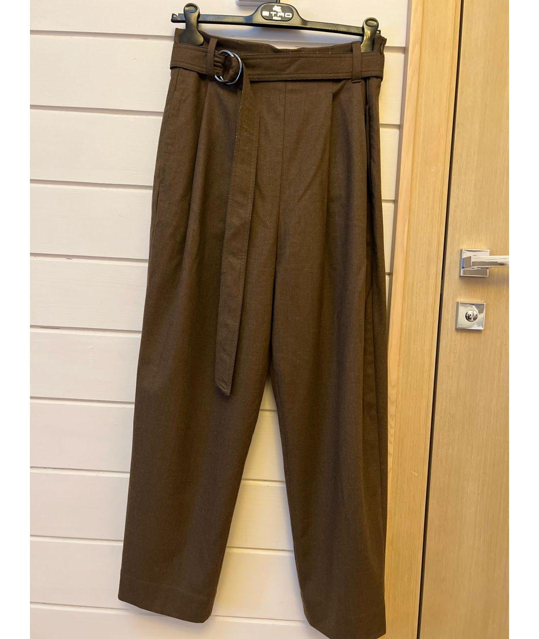 BRUNELLO CUCINELLI Коричневые шерстяные брюки широкие, фото 6