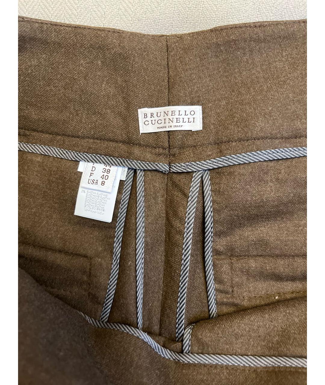 BRUNELLO CUCINELLI Коричневые шерстяные брюки широкие, фото 4
