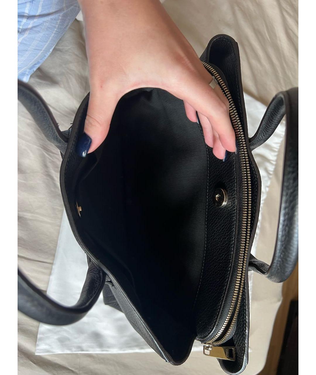 FURLA Черная кожаная сумка тоут, фото 4