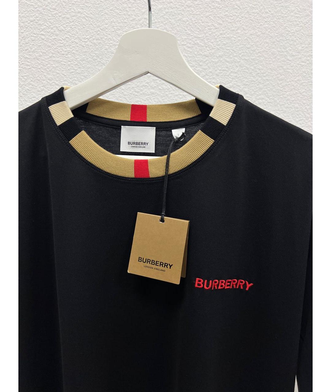 BURBERRY Черная хлопковая футболка, фото 4
