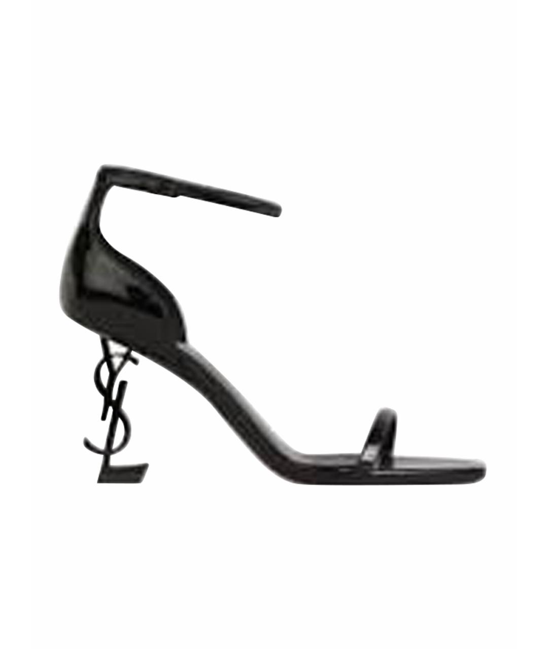 SAINT LAURENT Черные босоножки из лакированной кожи, фото 1