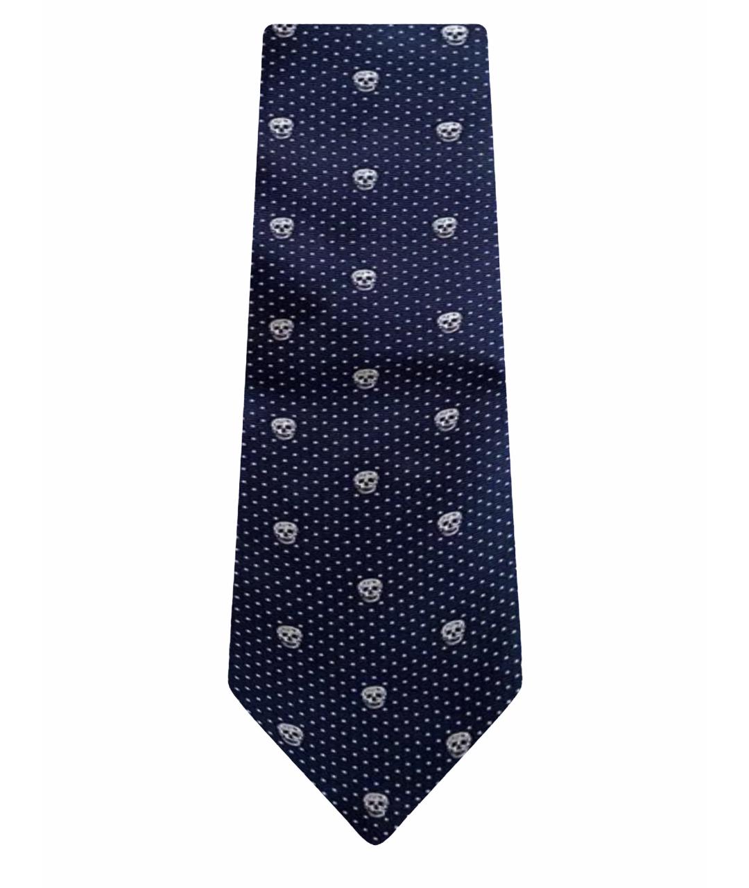 ALEXANDER MCQUEEN Темно-синий шелковый галстук, фото 1