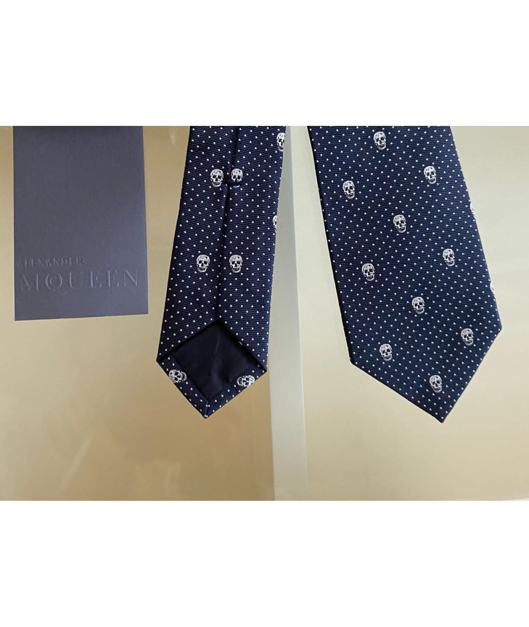ALEXANDER MCQUEEN Темно-синий шелковый галстук, фото 4