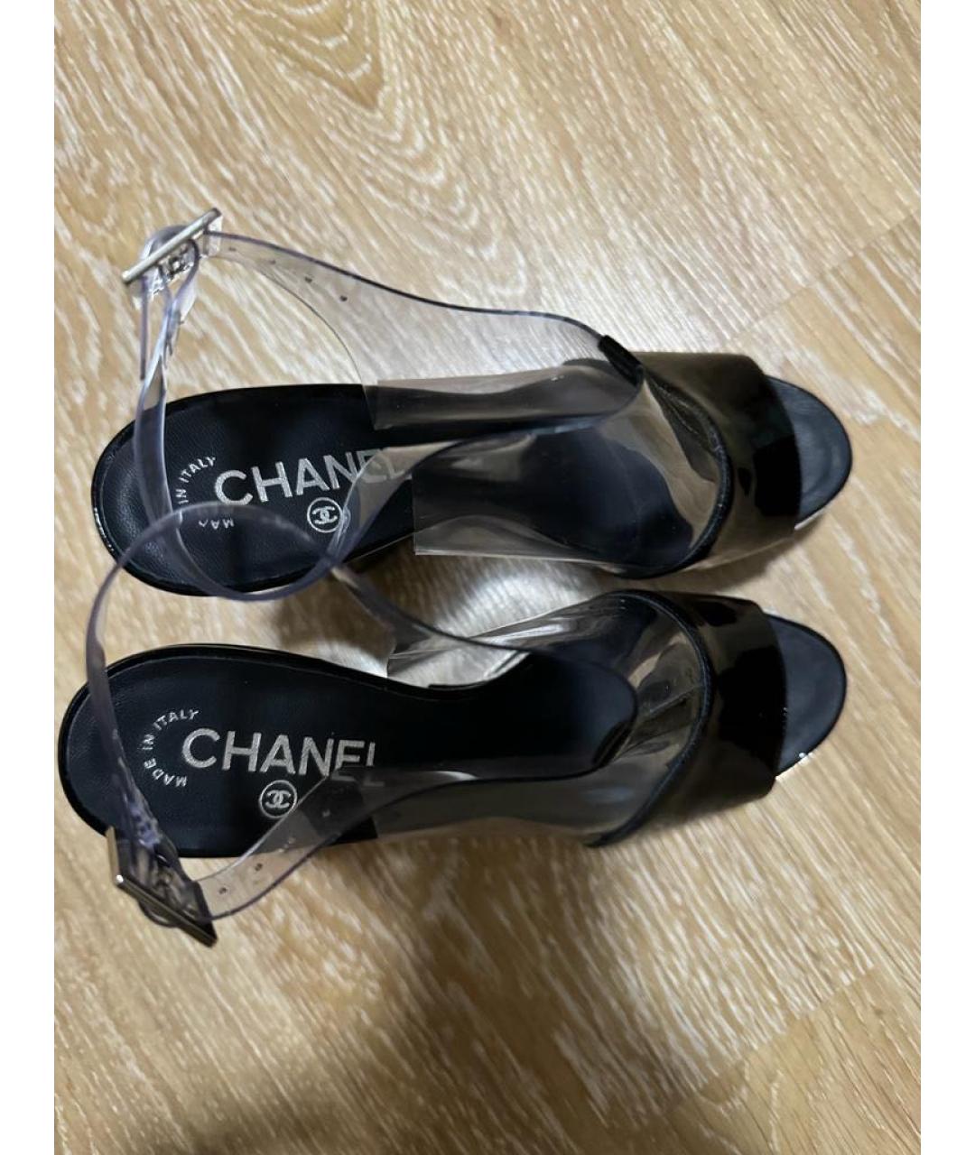 CHANEL PRE-OWNED Черные кожаные босоножки, фото 2