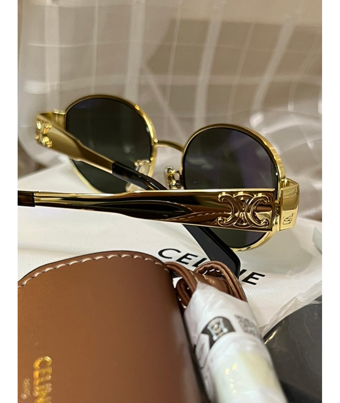 CELINE Золотые металлические солнцезащитные очки, фото 3