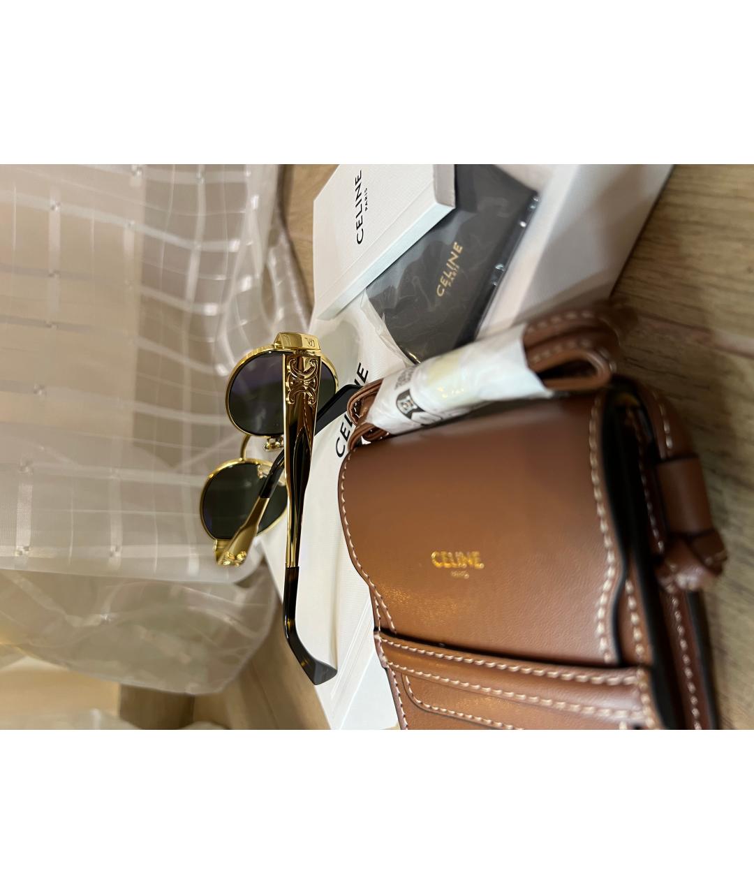 CELINE Золотые металлические солнцезащитные очки, фото 2