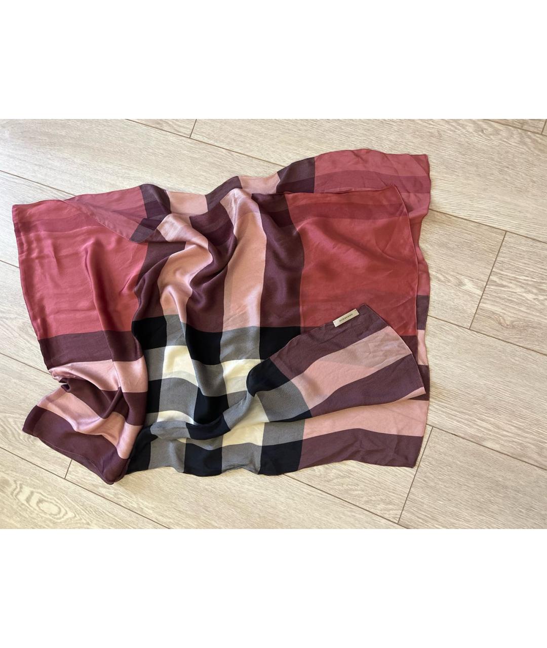 BURBERRY Розовый шелковый платок, фото 5