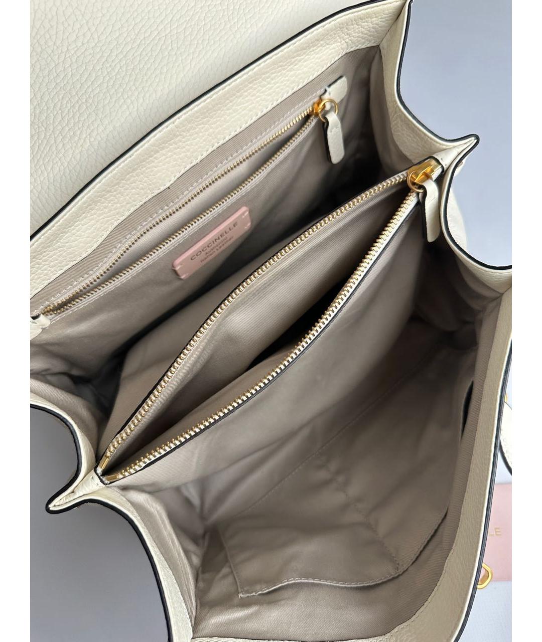 COCCINELLE Белая кожаная сумка с короткими ручками, фото 4