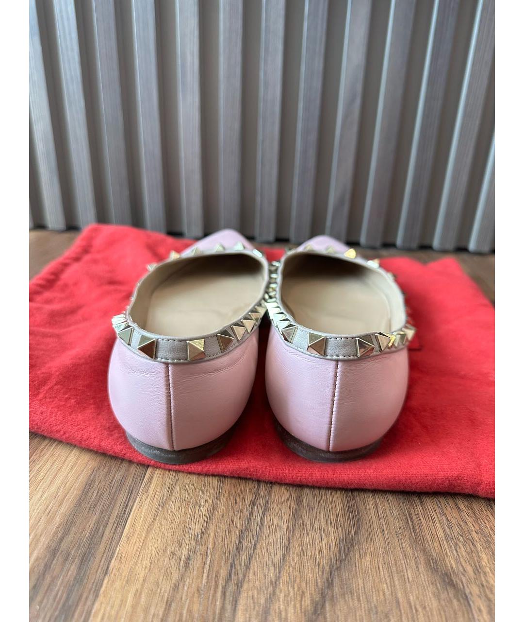 VALENTINO Розовые кожаные лодочки на низком каблуке, фото 4