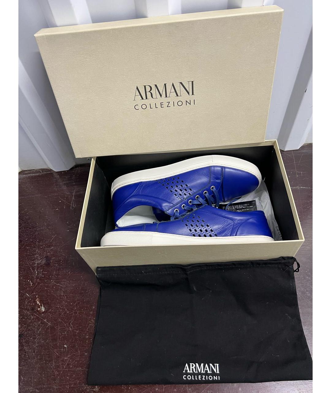 ARMANI COLLEZIONI Синие кожаные низкие кроссовки / кеды, фото 5