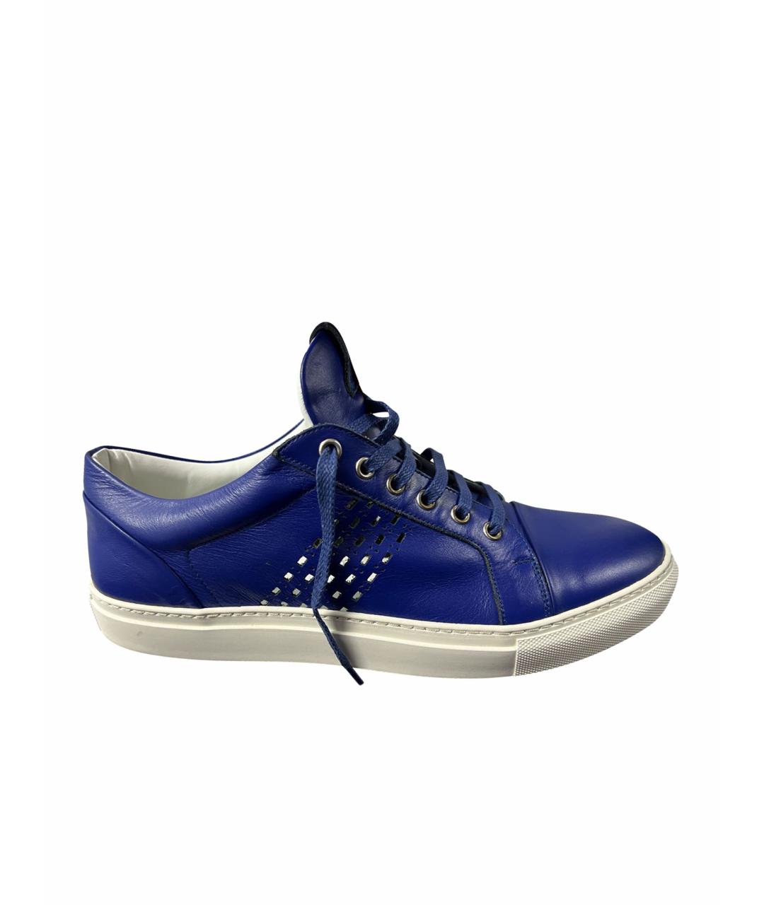 ARMANI COLLEZIONI Синие кожаные низкие кроссовки / кеды, фото 1