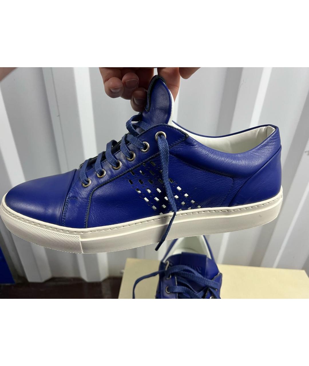 ARMANI COLLEZIONI Синие кожаные низкие кроссовки / кеды, фото 6