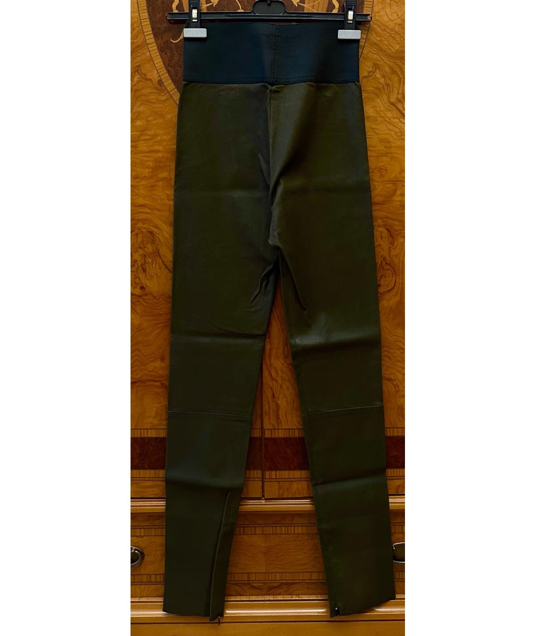 NEIL BARRETT Хаки кожаные брюки узкие, фото 2