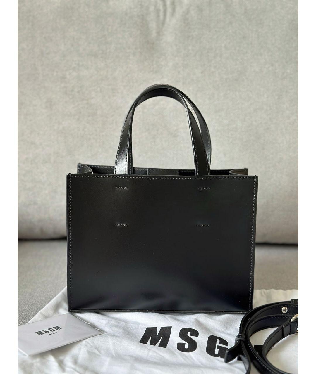 MSGM Черная кожаная сумка с короткими ручками, фото 3