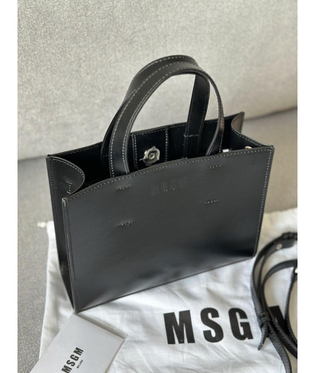 MSGM Черная кожаная сумка с короткими ручками, фото 4