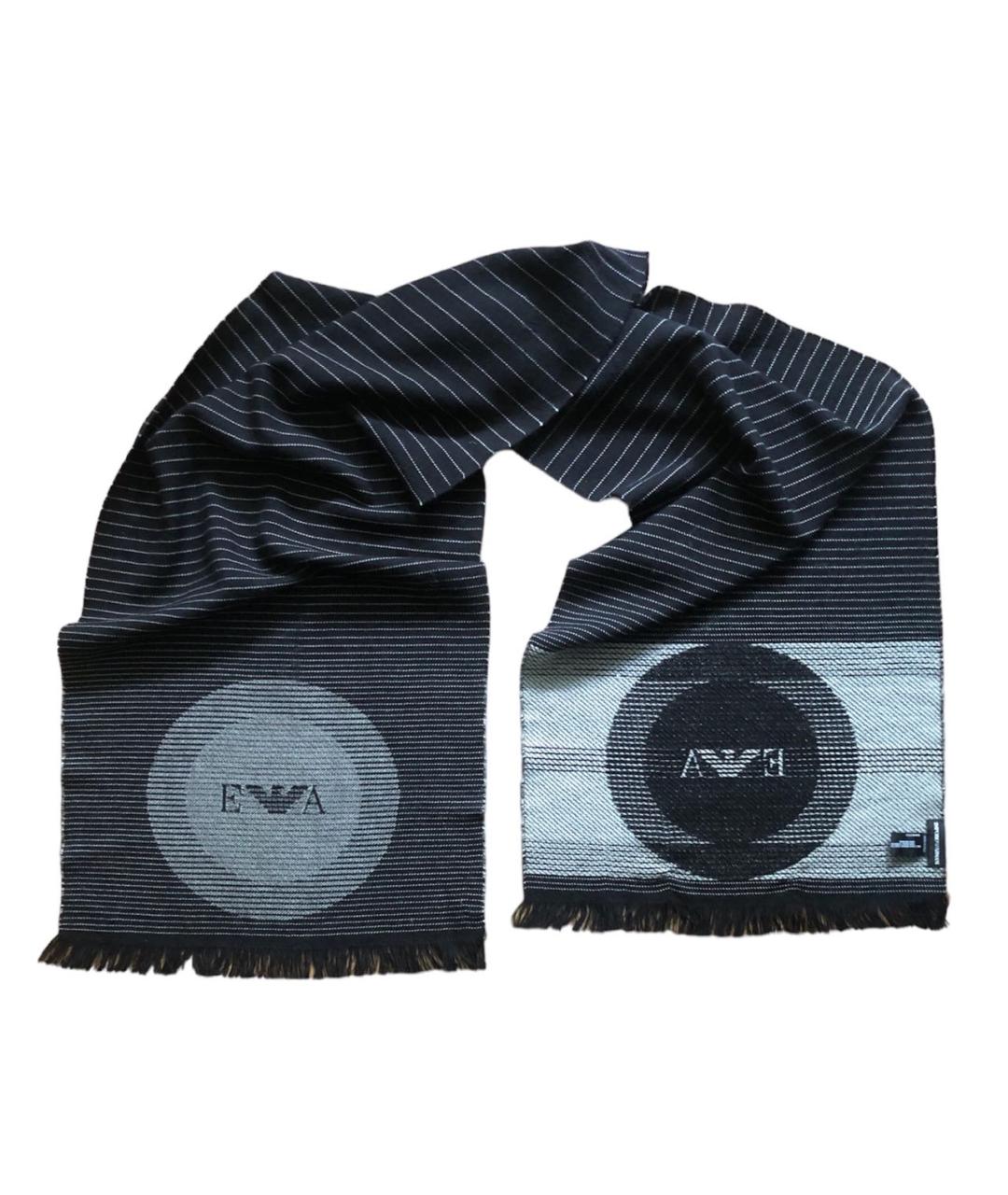 EMPORIO ARMANI Черный шерстяной шарф, фото 2