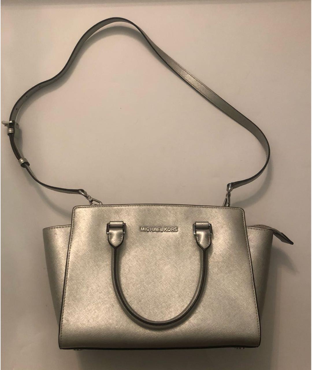 MICHAEL KORS Серебряная кожаная сумка с короткими ручками, фото 9