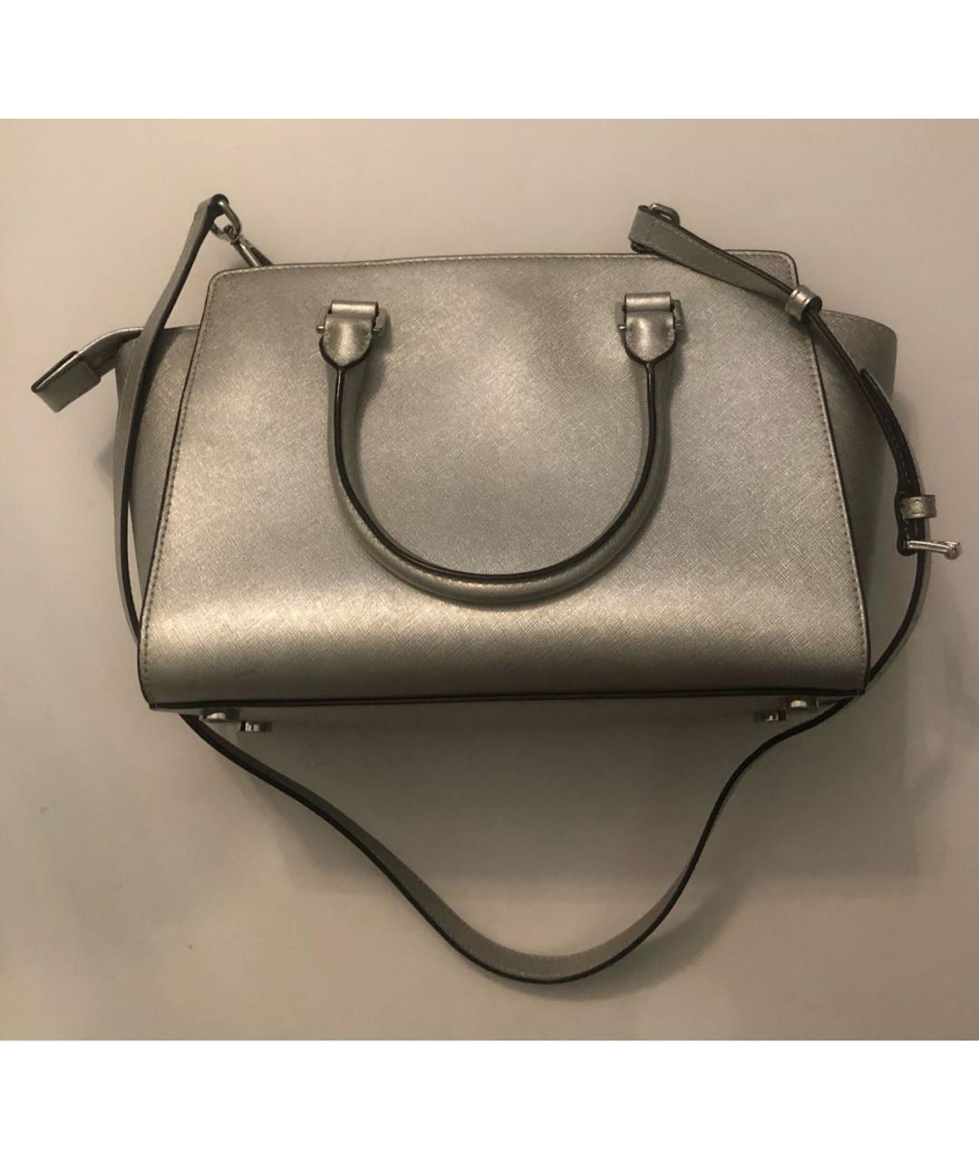 MICHAEL KORS Серебряная кожаная сумка с короткими ручками, фото 6