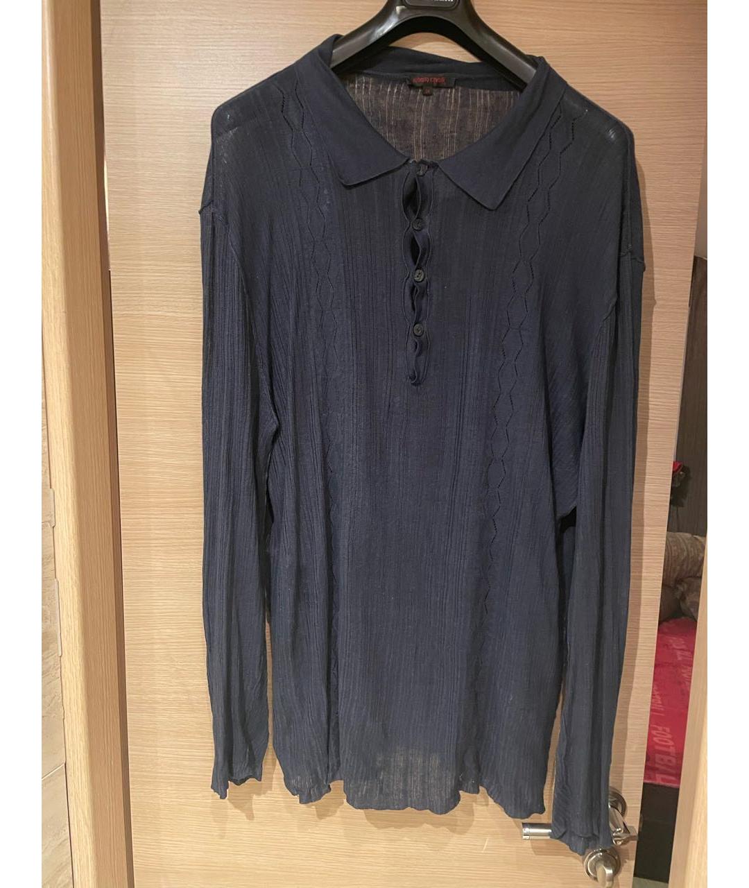 ROBERTO CAVALLI Темно-синяя льняная кэжуал рубашка, фото 5