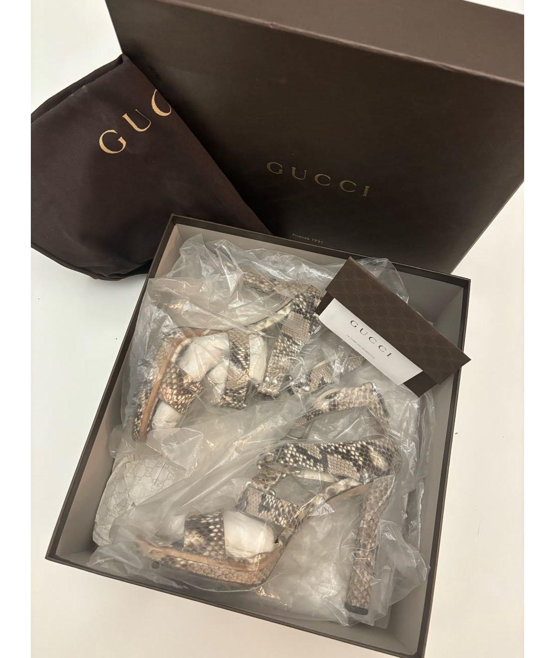 GUCCI Бежевые кожаные босоножки, фото 3