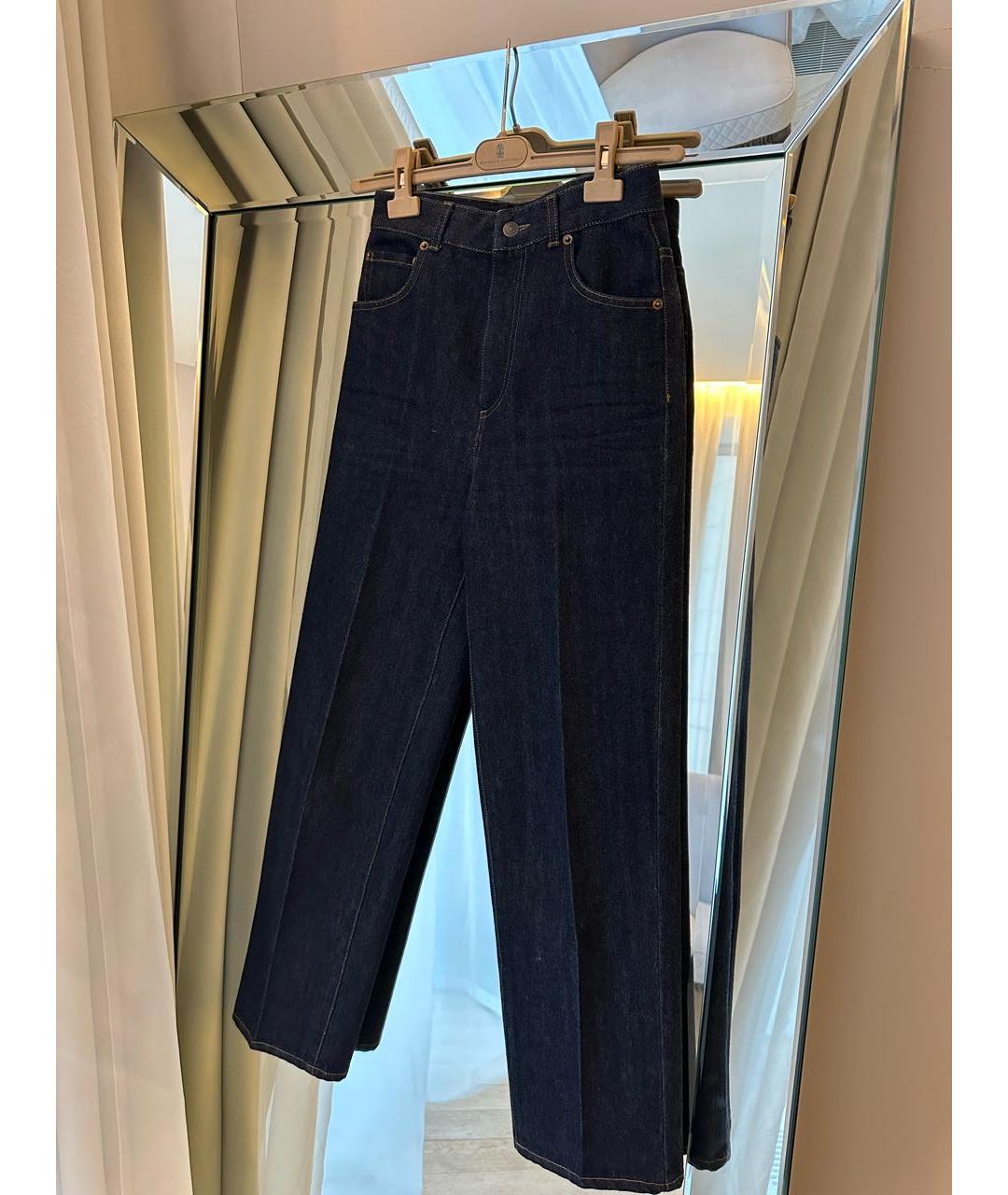 LORO PIANA Темно-синие хлопко-кашемировые прямые джинсы, фото 4