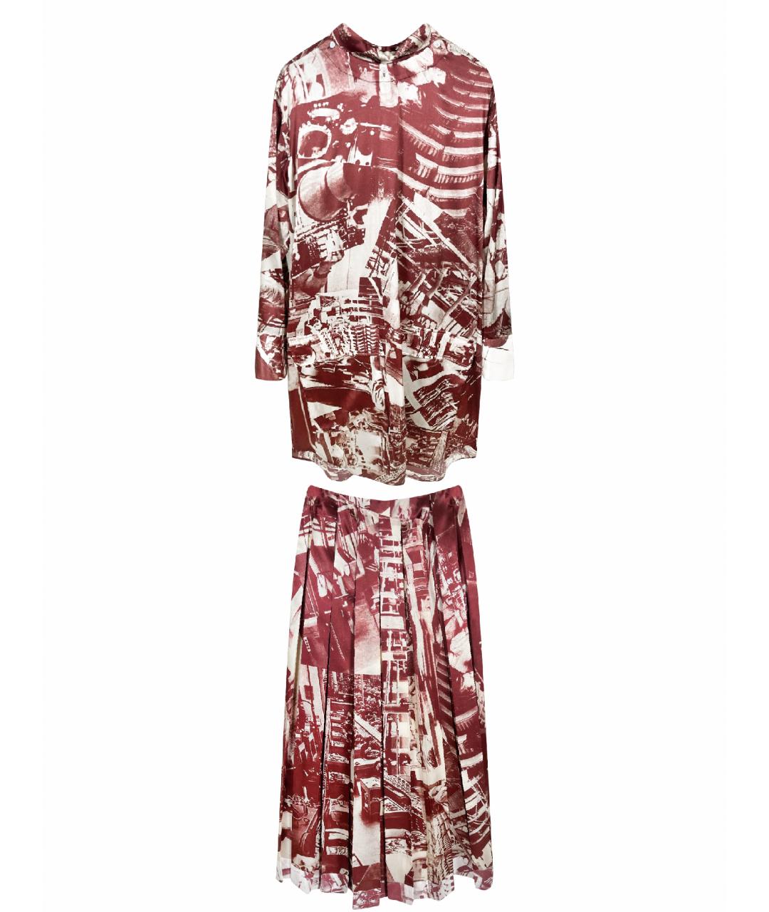 CELINE Бордовый шелковый костюм с юбками, фото 1