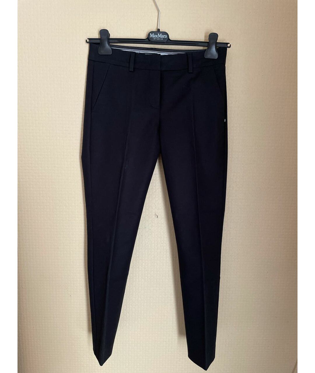 SPORTMAX Черные хлопко-эластановые прямые брюки, фото 5