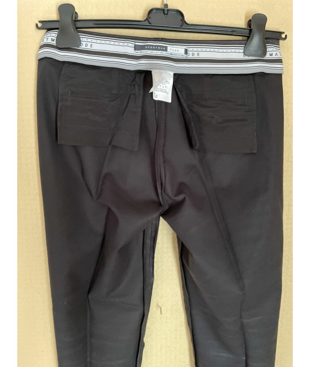 SPORTMAX Черные хлопко-эластановые прямые брюки, фото 3
