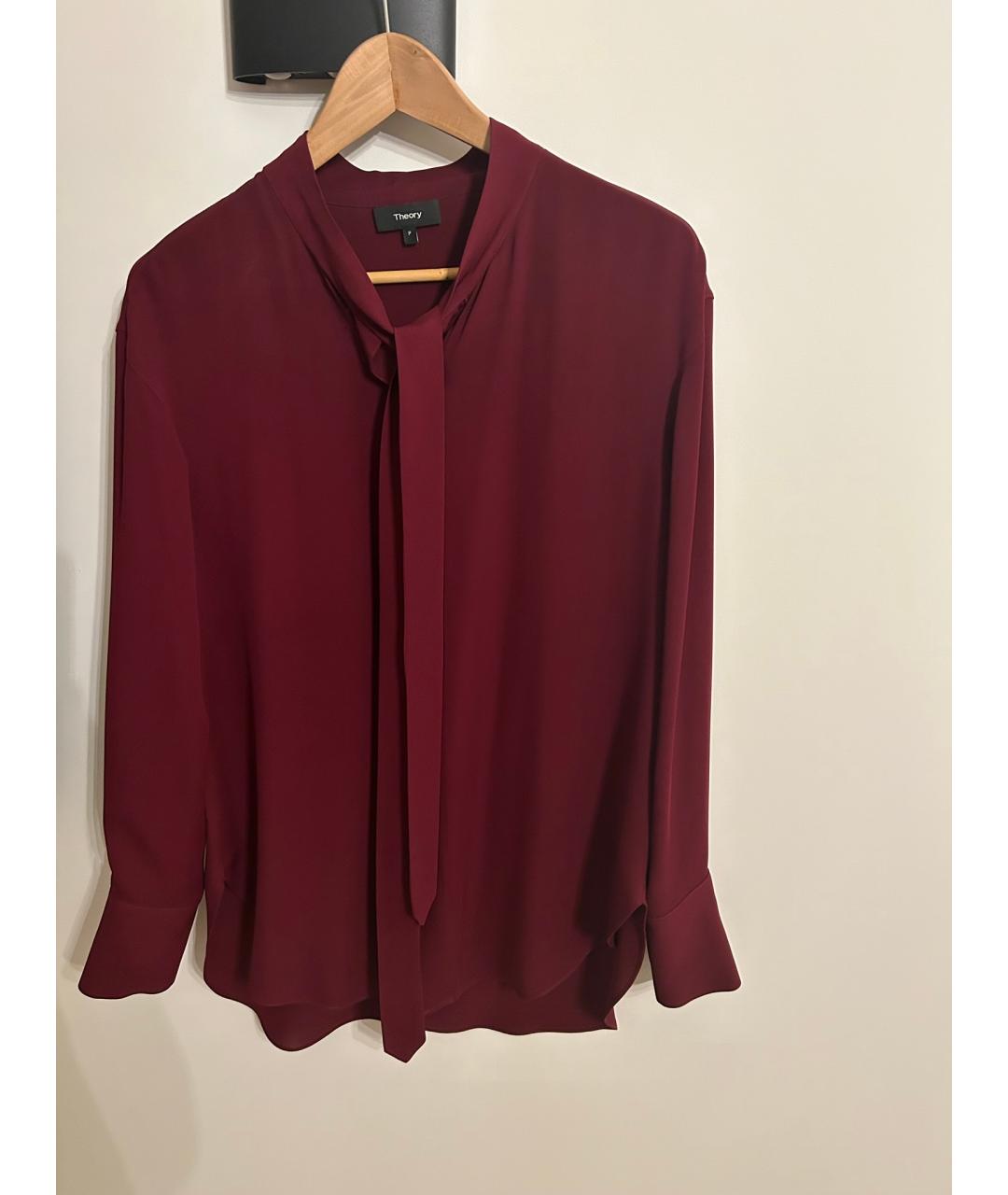 THEORY Бордовая шелковая блузы, фото 8