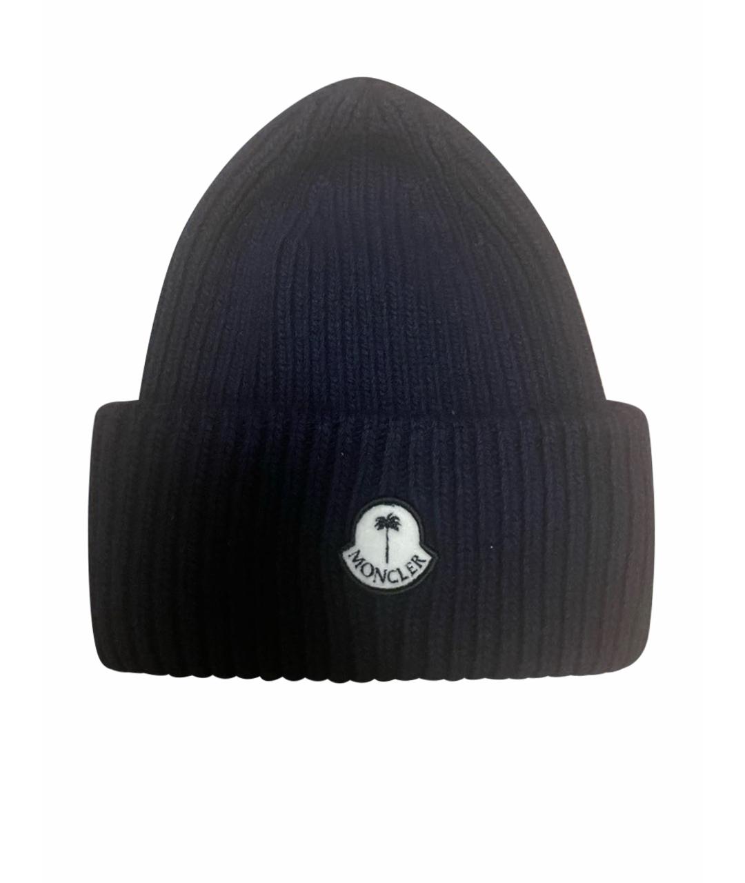 MONCLER Темно-синяя шерстяная шапка, фото 1