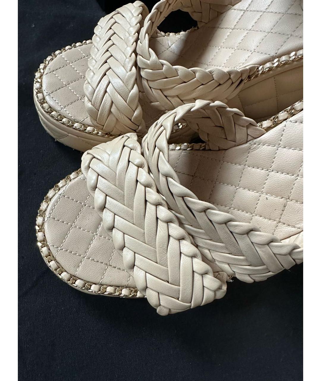 CHANEL Бежевые кожаные босоножки, фото 7