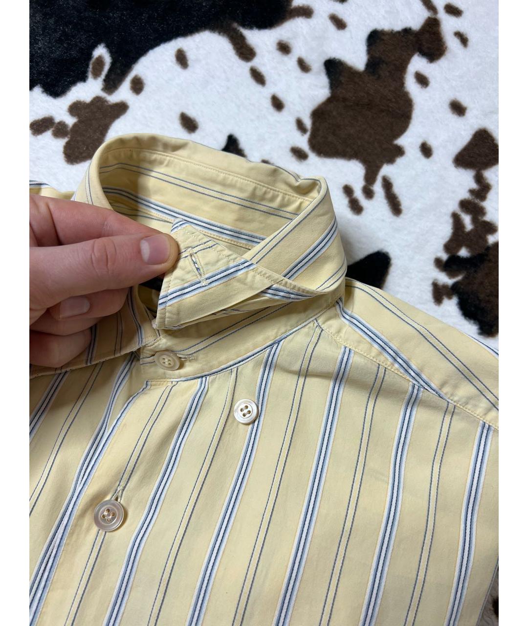 ERMENEGILDO ZEGNA Желтая хлопковая классическая рубашка, фото 8